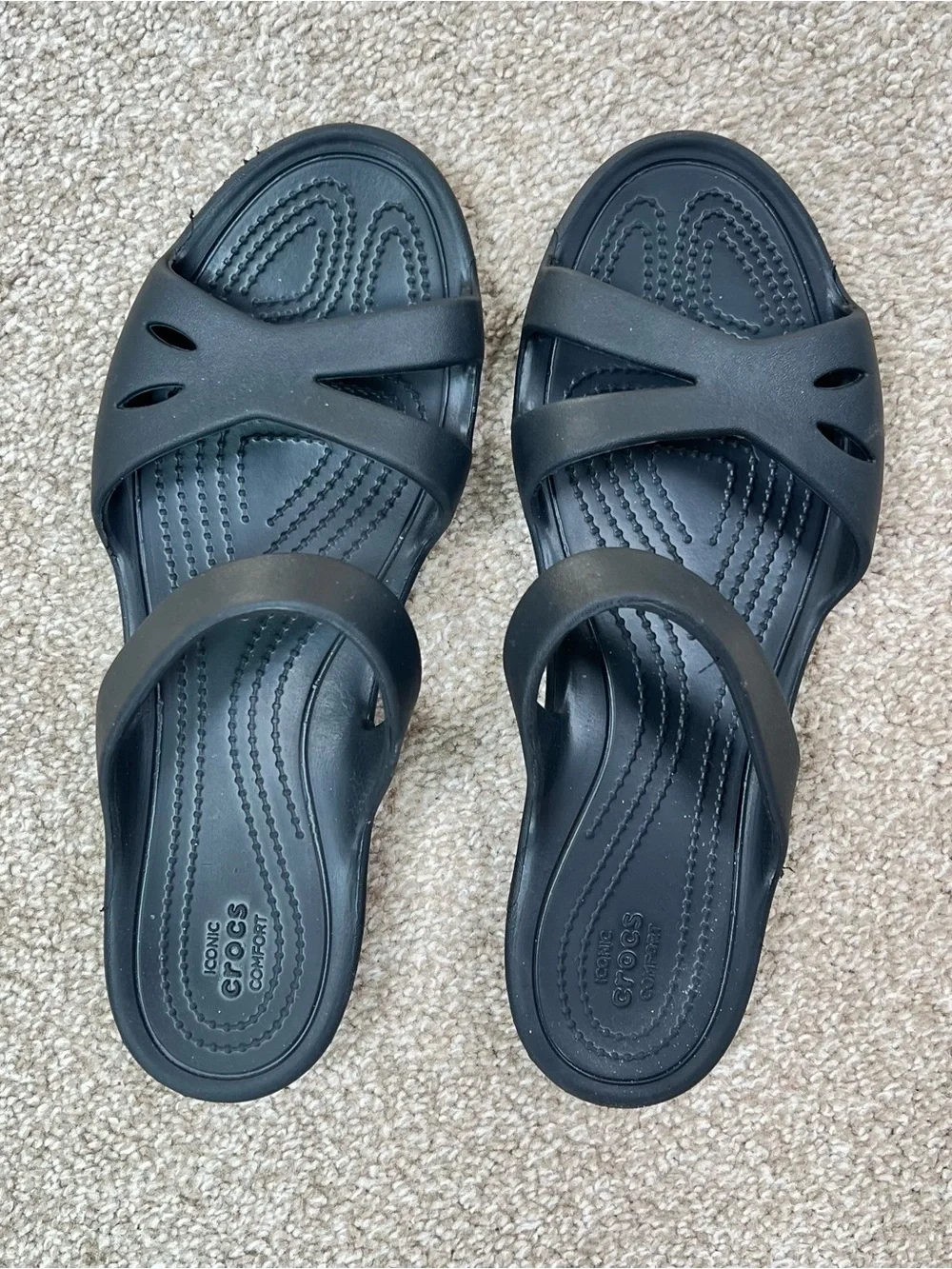 CROCS Women’s Black Slip-On Sandals with Cross Straps